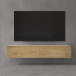 Sogood Meuble TV Bas 160 cm Armoire TV Blanc Mat + Marron Clair Table de Télévision Salon avec 2 Portes Meuble TV Suspendu MBTV02