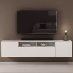 Sogood Meuble TV Bas 180cm Armoire TV Blanc Mat Table de Télévision Salon avec 3 Portes Meuble TV Suspendu MBTV03