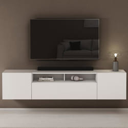 Sogood Meuble TV Bas 180cm Armoire TV Blanc Mat Table de Télévision Salon avec 3 Portes Meuble TV Suspendu MBTV03