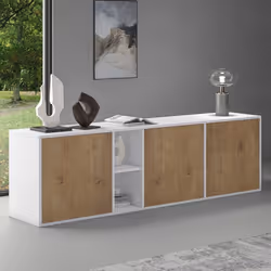 Sogood Buffet Bas 180 cm Commode Meuble de Rangement Blanc Mat et Chêne Clair Suspendu ou Sur Pied Salon Salle à Manger 3 Por ...