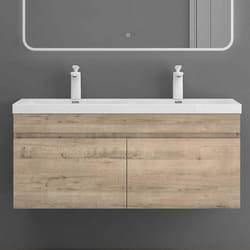 Sogood Meuble de Salle de Bain Chêne Clair Ensemble de 2 Pièces Meuble avec Lavabo 120cm Design Botanica avec 2 Grands Tiroirs