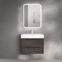 Sogood Meuble de Salle de Bain Ensemble de 2 Pièces Meuble avec Lavabo 73x48x60cm Meuble sous Vasque Mural Gris-Brun Quadratt ...