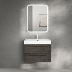 Sogood Meuble de Salle de Bain Ensemble de 2 Pièces Meuble avec Lavabo 73x48x60cm Meuble sous Vasque Mural Gris-Brun Quadratto