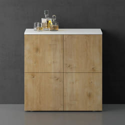 Sogood Buffet Commode 76 cm Meuble de Rangement Blanc Mat et Chêne Clair Placard Salon Salle à Manger 4 Portes Schrank04