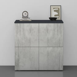 Sogood Buffet Commode 76 cm Meuble de Rangement Gris Noir Mat et Béton Placard Salon Salle à Manger 4 Portes Schrank04