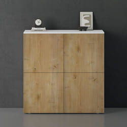 Sogood Buffet Commode 100 cm Meuble de Rangement Blanc Mat et Chêne Clair Placard Salon Salle à Manger 4 Portes Schrank04