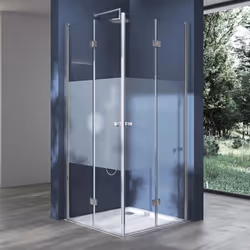 Pare douche avec deux portes pivo-pliantes à 180 degré/li> Cabine de douche design doporro Ravenna26MS avec bande opaque Dime ...