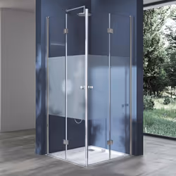 Pare douche avec deux portes pivo-pliantes à 180 degré/li> Cabine de douche design doporro Ravenna26MS avec bande opaque Dime ...
