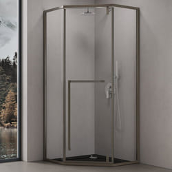 Sogood® Cabine de douche pentagonale en verre transparent ESG Nano anti-calcaire avec bac à douche Ravenna68K 90x90x200