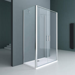 Doporro cabine de douche avec receveur pour un seul mur paroi de douche avec deux portes Ravenna50K 90x120x195cm montage réversible verre 6mm esg