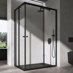 Doporro Cabine de Douche Transparent en Angle Paroi de Douche avec Portes Coulissantes Profilé Noir Ravenna16K-Plus 75x120x190cm Montage Réversible