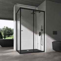 doporro Cabine de Douche Profilés Noir Verre de Sécurité Transparent 6mm avec Revêtement NANO 80x100x190cm Montage Réversible Ravenna16L K