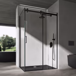Cabine de douche noir Côté fixe : 70cm | Côté avec porte : 120cm | Hauteur : 195 cm | Verre transparent Verre de sécurité tre ...