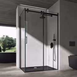 Cabine de douche noir Côté fixe : 80cm | Côté avec porte : 120cm | Hauteur : 195 cm | Verre transparent Verre de sécurité tre ...