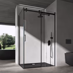 Sogood Cabine de Douche Noir en Angle 80x110x195cm Porte Coulissante avec Receveur Noir Verre Transparent 8mm Ravenna19