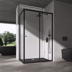 Sogood® Cabine de Douche en Angle Porte Coulissante Profilés Noir Verre de Sécurité avec Revêtement NANO 90x140 cm Ravenna16L ...