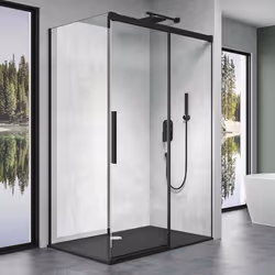 Sogood cabine de douche transparent noir 100x110 porte coulissante paroi de douche avec bac à douche verre de sécurité Nano R ...