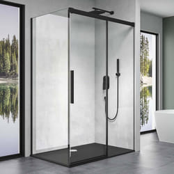 Sogood cabine de douche transparent noir 100x100 porte coulissante paroi de douche avec bac à douche verre de sécurité Nano Rav12