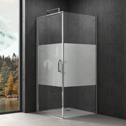 Doporro Cabine de Douche en Angle 100x100x190 Montage Réversible Paroi de Douche Design Ravenna36MS-Plus en Verre Transparant avec Bande Opaque de