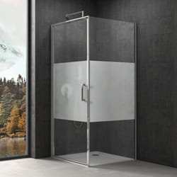 Doporro Cabine de Douche en Angle 80x90x195 Montage Réversible Paroi de Douche en Verre Transparant avec Bande Opaque avec Receveur de Douche