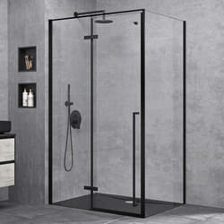 Doporro Cabine de Douche Transparent Noir avec Porte Pivotante Paroi de Douche Verre de Sécurité Nano Ravenna64 90x100x195cm Montage Réversible