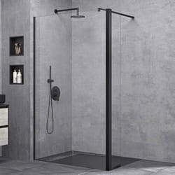 Sogood Paroi de Douche à Litalienne Transparent 100cm Verre de Sécurité 8mm Bremen1K Profilé Noir Stabilisateur Rectangulaire