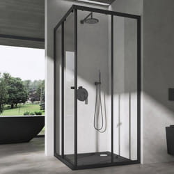 Sogood® Cabine de Douche Transparent en Angle 140x90 Paroi de Douche avec Portes Coulissantes Ravenna16K-Plus Profilé Noir