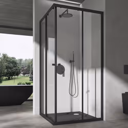 Sogood® Cabine de Douche Transparent en Angle 140x140 Paroi de Douche avec Portes Coulissantes Ravenna16K-Plus Profilé Noir