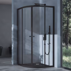 Sogood® Cabine de Douche Noir avec Bac à Douche Blanc Porte Coulissante en Quart de Cercle 80x80x190 cm Verre ESG Ravenna32K