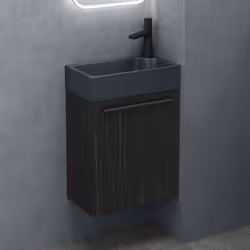 Sogood® Petit Meuble sous Vasque Noir Texturé et Vasque Gris Noir Mat 46cm Ensemble de 2 Pièces avec Lavabo Design Pisa