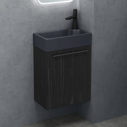 Sogood® Petit Meuble sous Vasque Noir Texturé et Vasque Gris Noir Mat 46cm Ensemble de 2 Pièces avec Lavabo Design Pisa