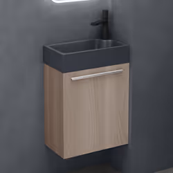 Sogood® Petit Meuble sous Vasque Chêne Clair et Vasque Gris Noir Mat 46cm Ensemble de 2 Pièces avec Lavabo Design Pisa