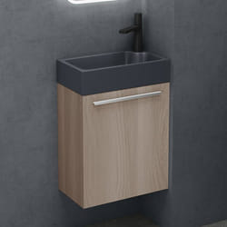Sogood® Petit Meuble sous Vasque Chêne Clair et Vasque Gris Noir Mat 46cm Ensemble de 2 Pièces avec Lavabo Design Pisa