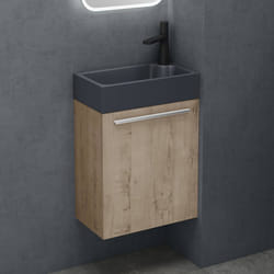 Sogood® Petit Meuble sous Vasque Chêne Blanc Clair et Vasque Gris Noir Mat 46cm Ensemble de 2 Pièces avec Lavabo Design Pisa