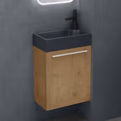 Sogood® Petit Meuble sous Vasque Marron Clair et Vasque Gris Noir Mat 46cm Ensemble de 2 Pièces avec Lavabo Design Pisa