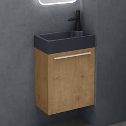 Sogood® Petit Meuble sous Vasque Marron Clair et Vasque Gris Noir Mat 46cm Ensemble de 2 Pièces avec Lavabo Design Pisa