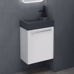 Sogood® Petit Meuble sous Vasque Blanc Mat et Vasque Gris Noir Mat 46cm Ensemble de 2 Pièces avec Lavabo Design Pisa