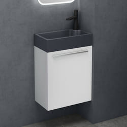 Sogood® Petit Meuble sous Vasque Blanc Mat et Vasque Gris Noir Mat 46cm Ensemble de 2 Pièces avec Lavabo Design Pisa