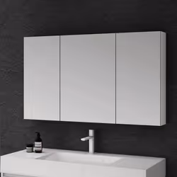 Sogood® Meuble Murale Salle de Bains avec Miroir Placard de Rangement Réglable Blanc Mat en Bois 3 Portes 120x15x70 cm