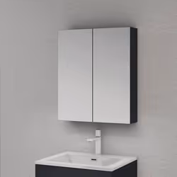 Meuble de salle de bains avec miroir et rangement - SO GOOD - Anthracite mat - 2 portes - 60x15x70 cm