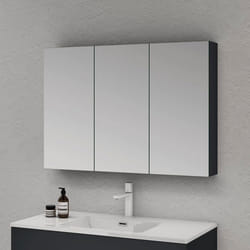 Sogood® Meuble Murale Salle de Bains avec Miroir Placard de Rangement Réglable Anthracite Mat en Bois 3 Portes 100x15x70 cm