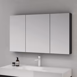 Sogood® Meuble Murale Salle de Bains avec Miroir Placard de Rangement Réglable Anthracite Mat en Bois 3 Portes 120x15x70 cm