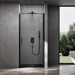 Doporro Porte de Douche Pivotante Transparente 80x195cm Montage Réversible Paroi de Douche Noir pour Niche Verre de 8mm avec Revêtement Anti-calaire
