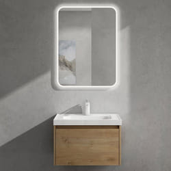 Sogood Meuble de Salle de Bains Marron Clair Ensemble de 3 Pièces Meuble Suspendu avec Lavabo et Miroir LED 60cm Salerno