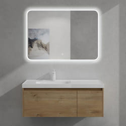 Sogood Meuble de Salle de Bains Marron Clair Ensemble de 3 Pièces avec Lavabo et Miroir LED 100cm avec Soft-Close Salerno