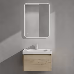 Sogood Meuble de Salle de Bains Chêne Blanc Clair Ensemble de 3 Pièces Meuble avec Lavabo et Miroir LED 60cm avec Soft-Close