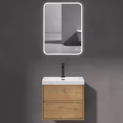 Sogood Meuble de Salle de Bains Marron Clair Ensemble de 3 Pièces Meuble avec Lavabo et Miroir LED Meuble 60cm avec Soft-Clos ...