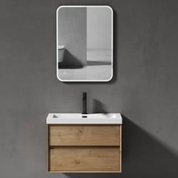 Sogood Meuble de Salle de Bains Marron Clair Ensemble de 3 Pièces Meuble avec Lavabo et Miroir LED Meuble sous-lavabo 765cm Rimo