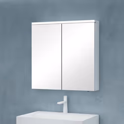 Sogood Meuble Murale Salle de Bains avec Miroir LED Placard de Rangement Réglable Blanc Mat en Bois 2 Portes 70x15x70 cm