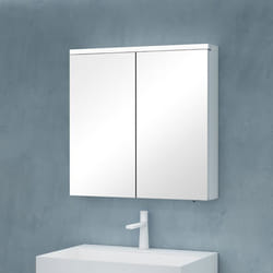 Sogood Meuble Murale Salle de Bains avec Miroir LED Placard de Rangement Réglable Blanc Mat en Bois 2 Portes 70x15x70 cm